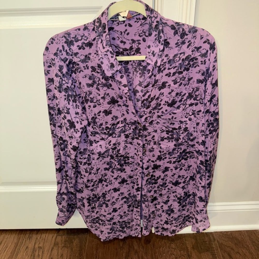 Pilcro Anthropologie Purple Floral Women's Blouse Size Small